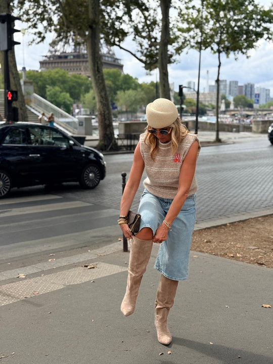 Bottes petit talon daim taupe (khaki) 2526A-1