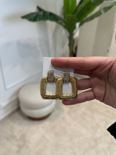 Boucles d’oreilles strass carré or