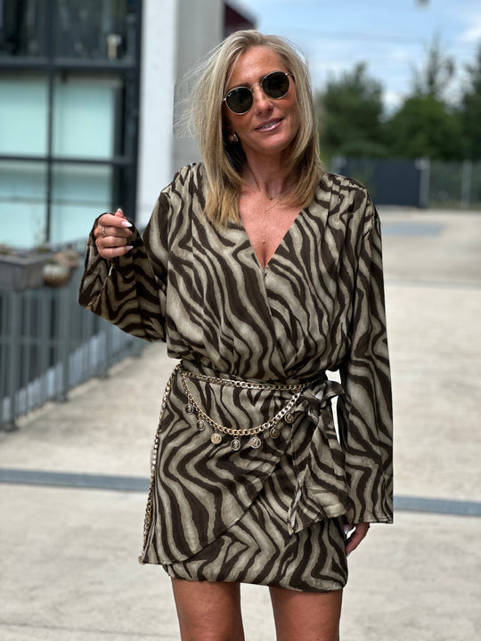 Robe zèbre kaki noeud 4242