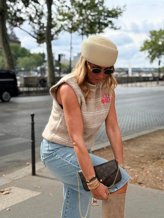 Pull Amore sans manches rayure Beige