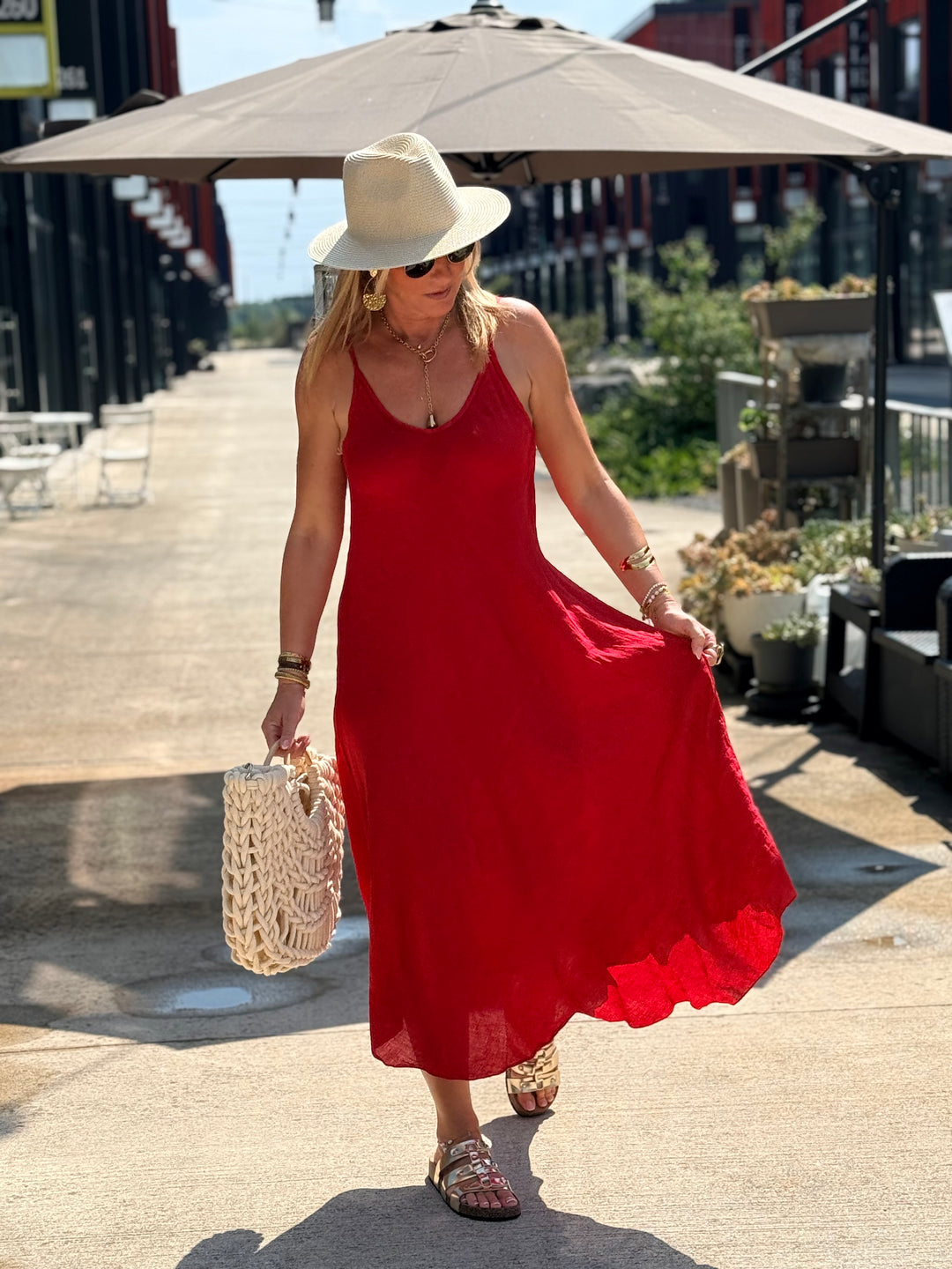 Robe longue en lin ROUGE 25281