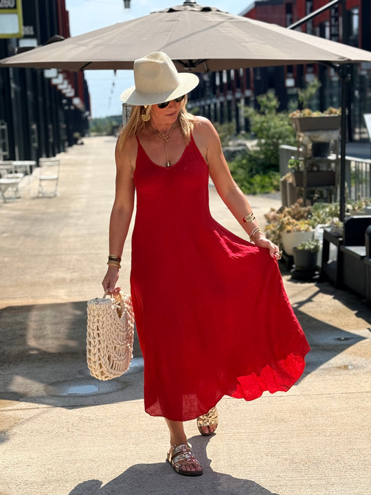 Robe longue en lin ROUGE 25281