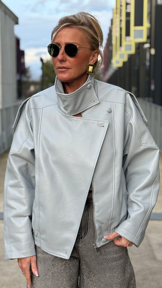 Veste bomber similicuir Bleu ciel 8822