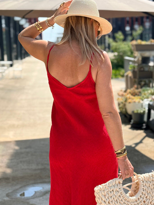 Robe longue en lin ROUGE 25281