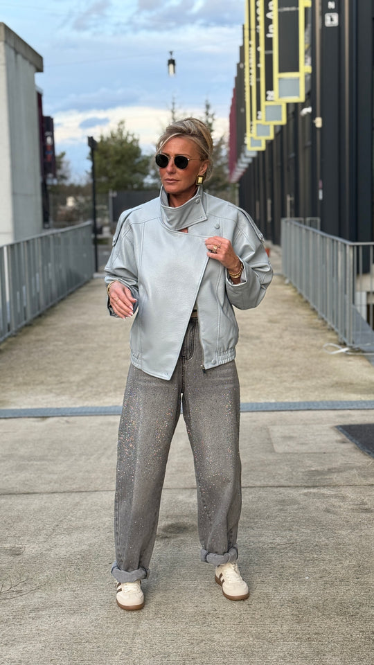 Veste bomber similicuir Bleu ciel 8822