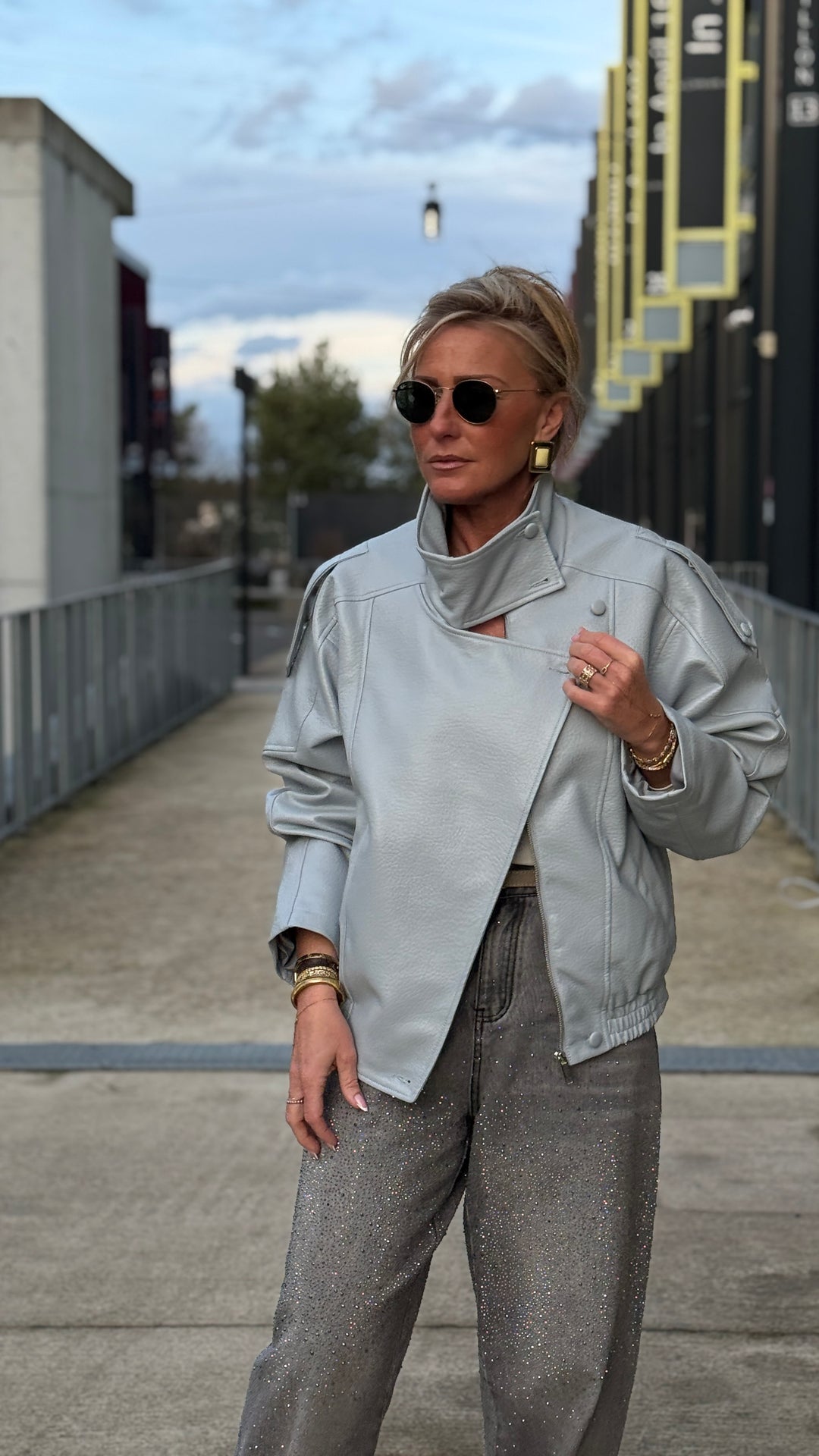 Veste bomber similicuir Bleu ciel 8822