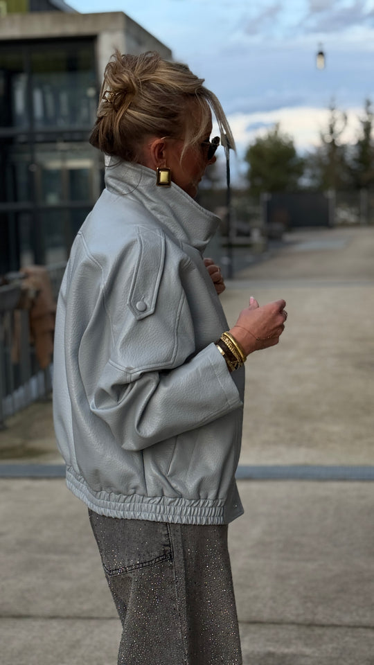 Veste bomber similicuir Bleu ciel 8822