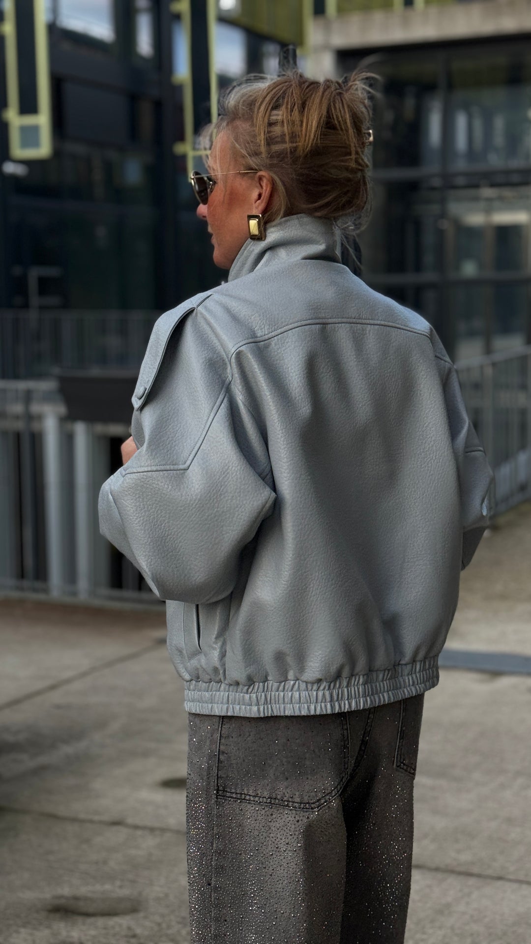 Veste bomber similicuir Bleu ciel 8822