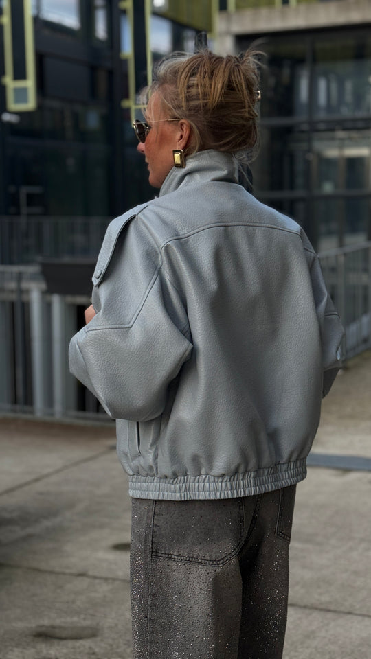 Veste bomber similicuir Bleu ciel 8822