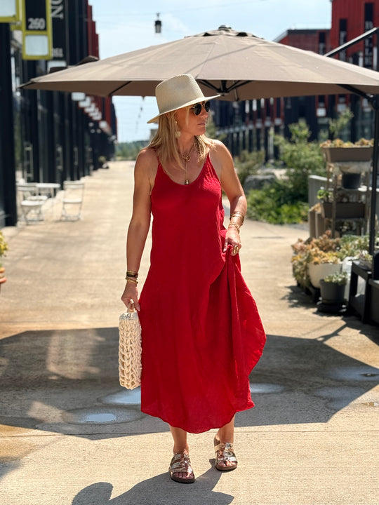 Robe longue en lin ROUGE 25281