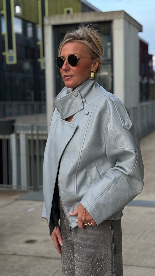 Veste bomber similicuir Bleu ciel 8822