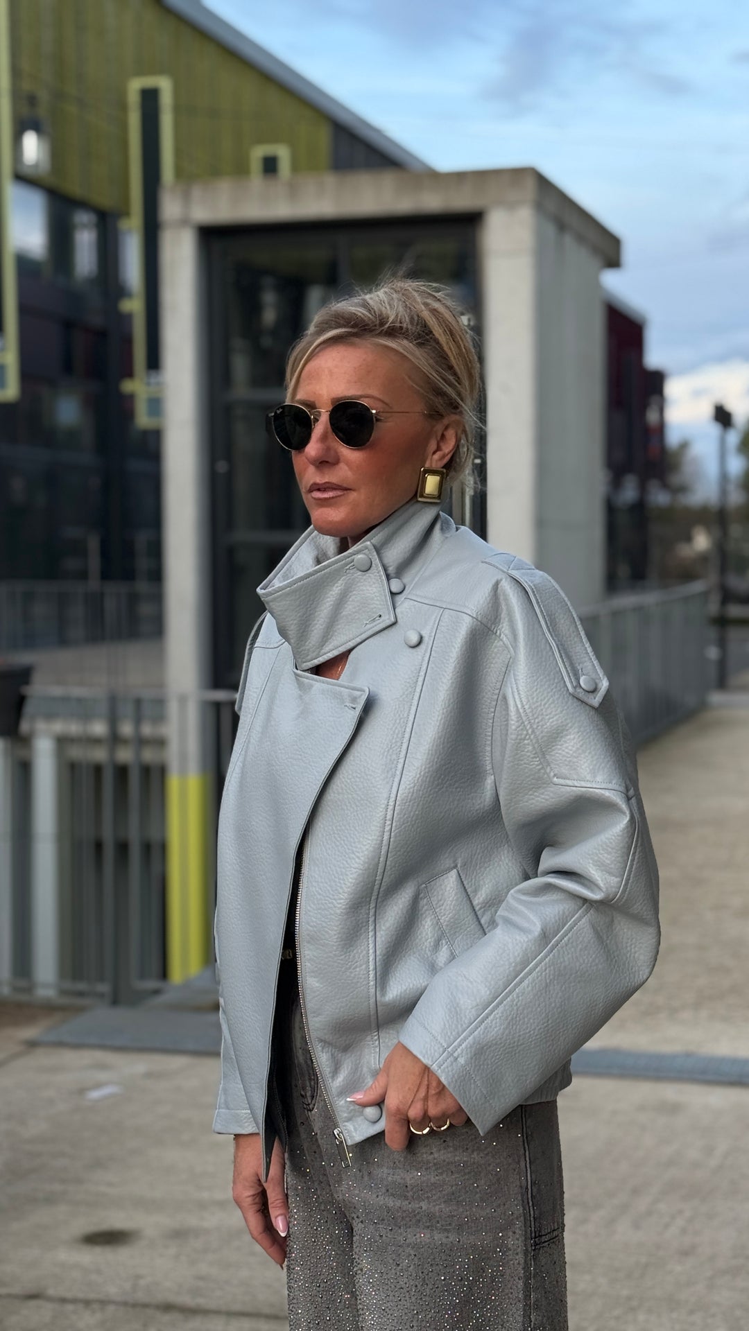 Veste bomber similicuir Bleu ciel 8822