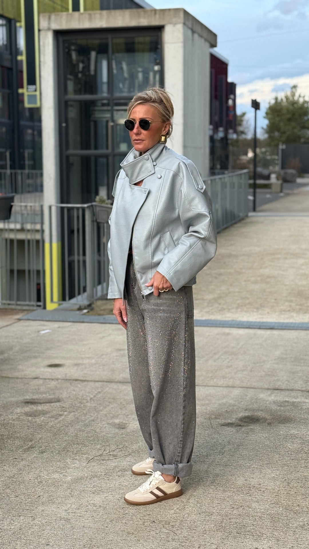 Veste bomber similicuir Bleu ciel 8822