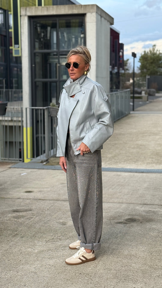 Veste bomber similicuir Bleu ciel 8822