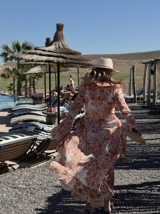 Robe imprimée orange volant en bas 7498