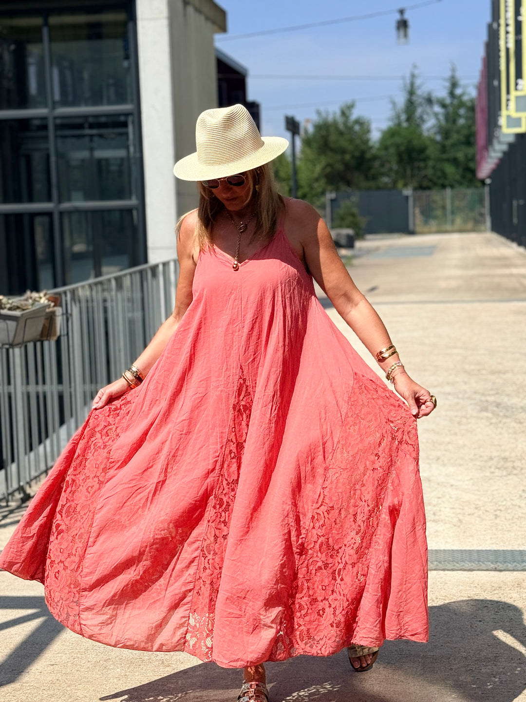 Robe coton bandes dentelles 12398