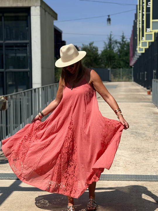 Robe coton bandes dentelles 12398