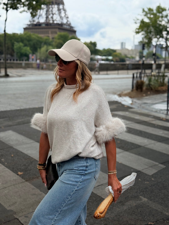 Pull manches fourrures amovibles 26633 Ecru