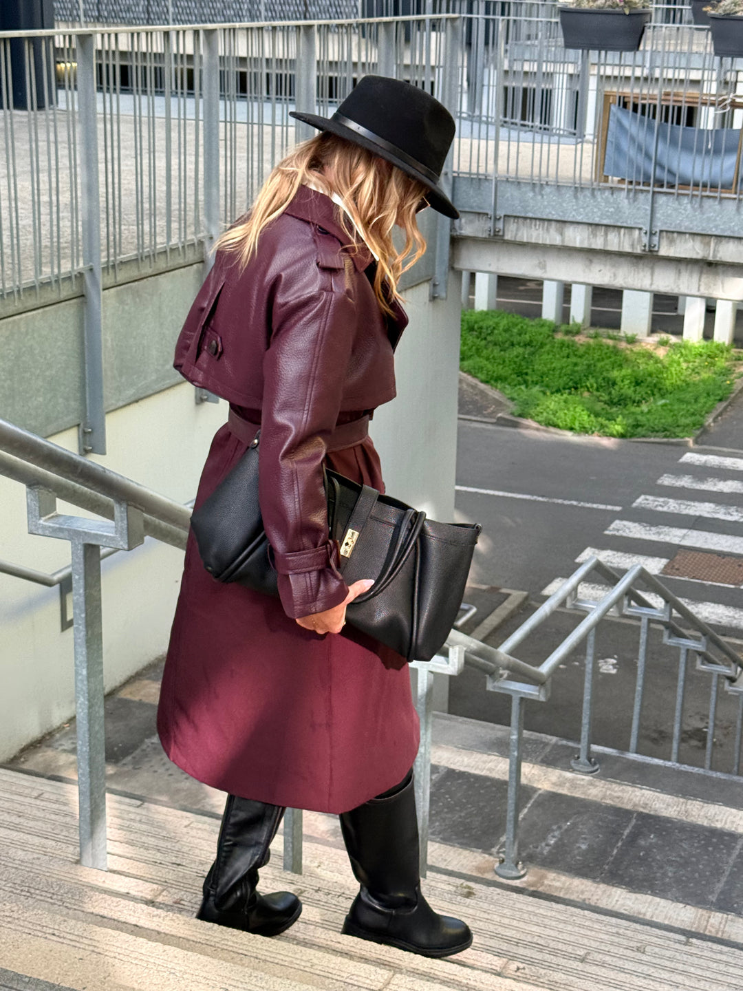 Trench bi-matière Bordeaux 9901