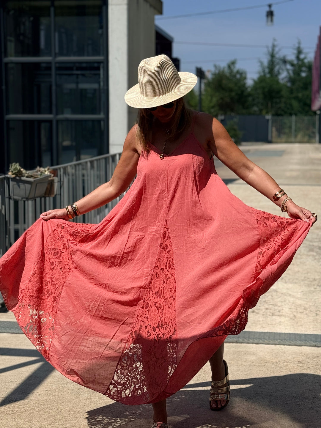 Robe coton bandes dentelles 12398