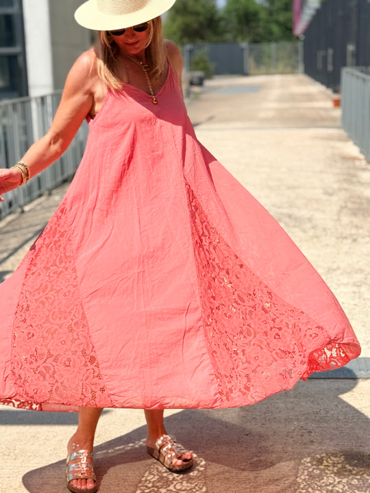 Robe coton bandes dentelles 12398