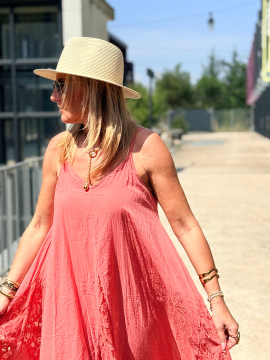 Robe coton bandes dentelles 12398