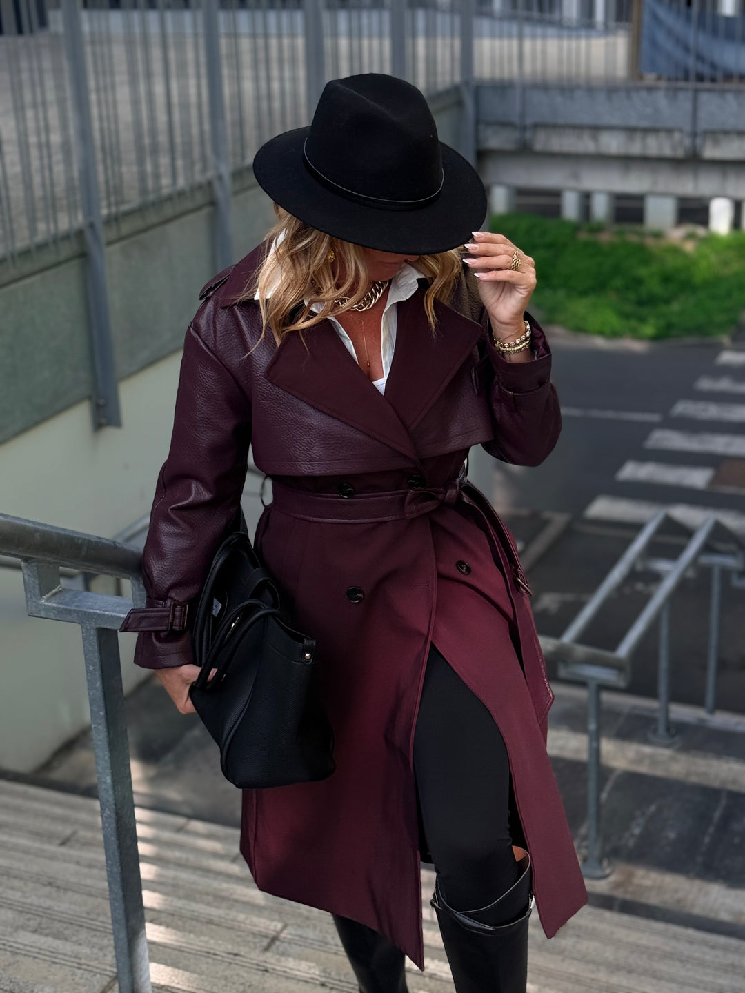 Trench bi-matière Bordeaux 9901