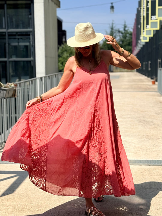 Robe coton bandes dentelles 12398