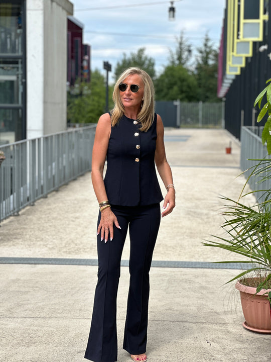 Ensemble bolero  pantalon boutons BLEU marine 8087/ 8088