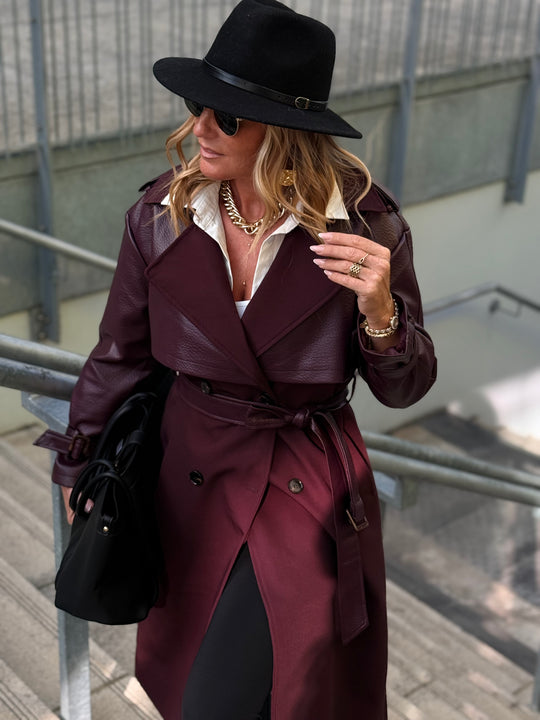 Trench bi-matière Bordeaux 9901
