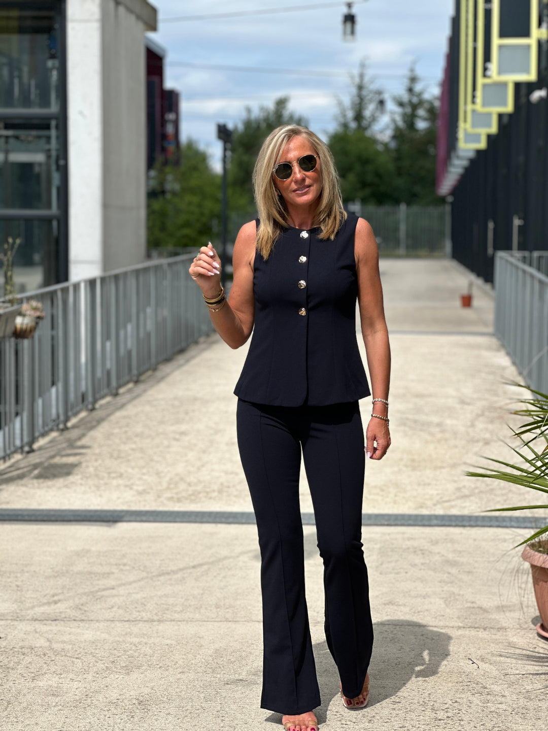 Ensemble bolero  pantalon boutons BLEU marine 8087/ 8088