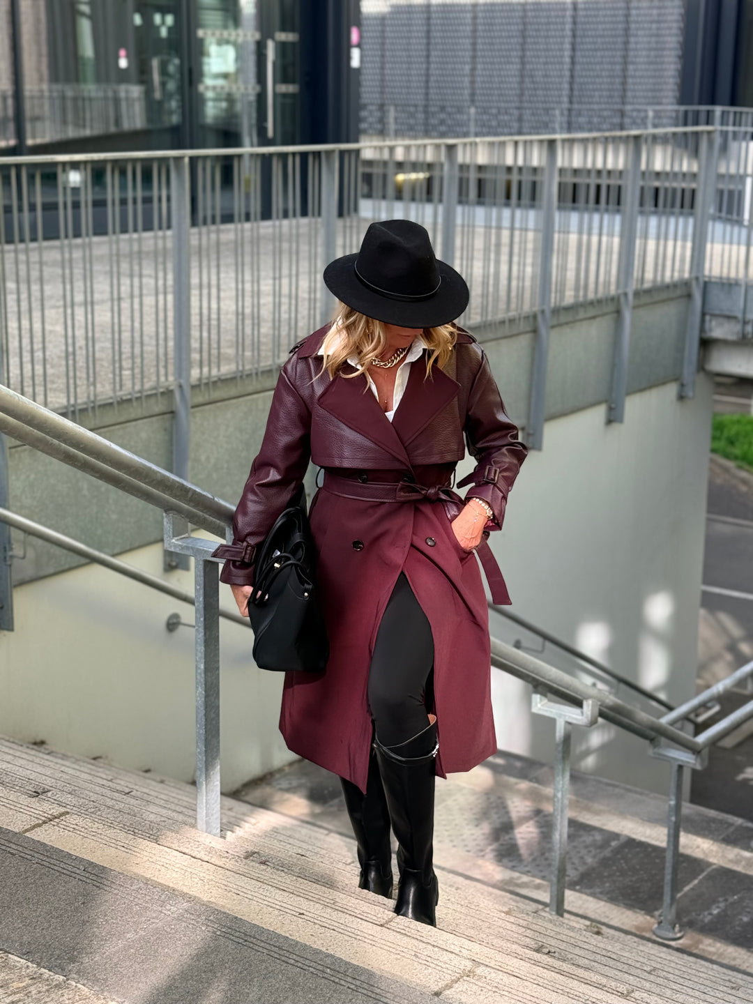Trench bi-matière Bordeaux 9901
