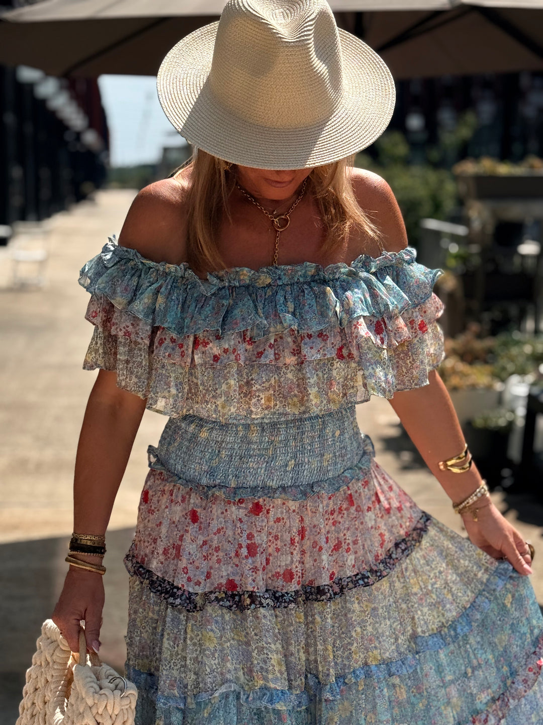 Ensemble bustier jupe imprimée bleu