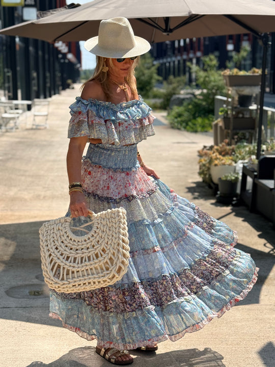 Ensemble bustier jupe imprimée bleu