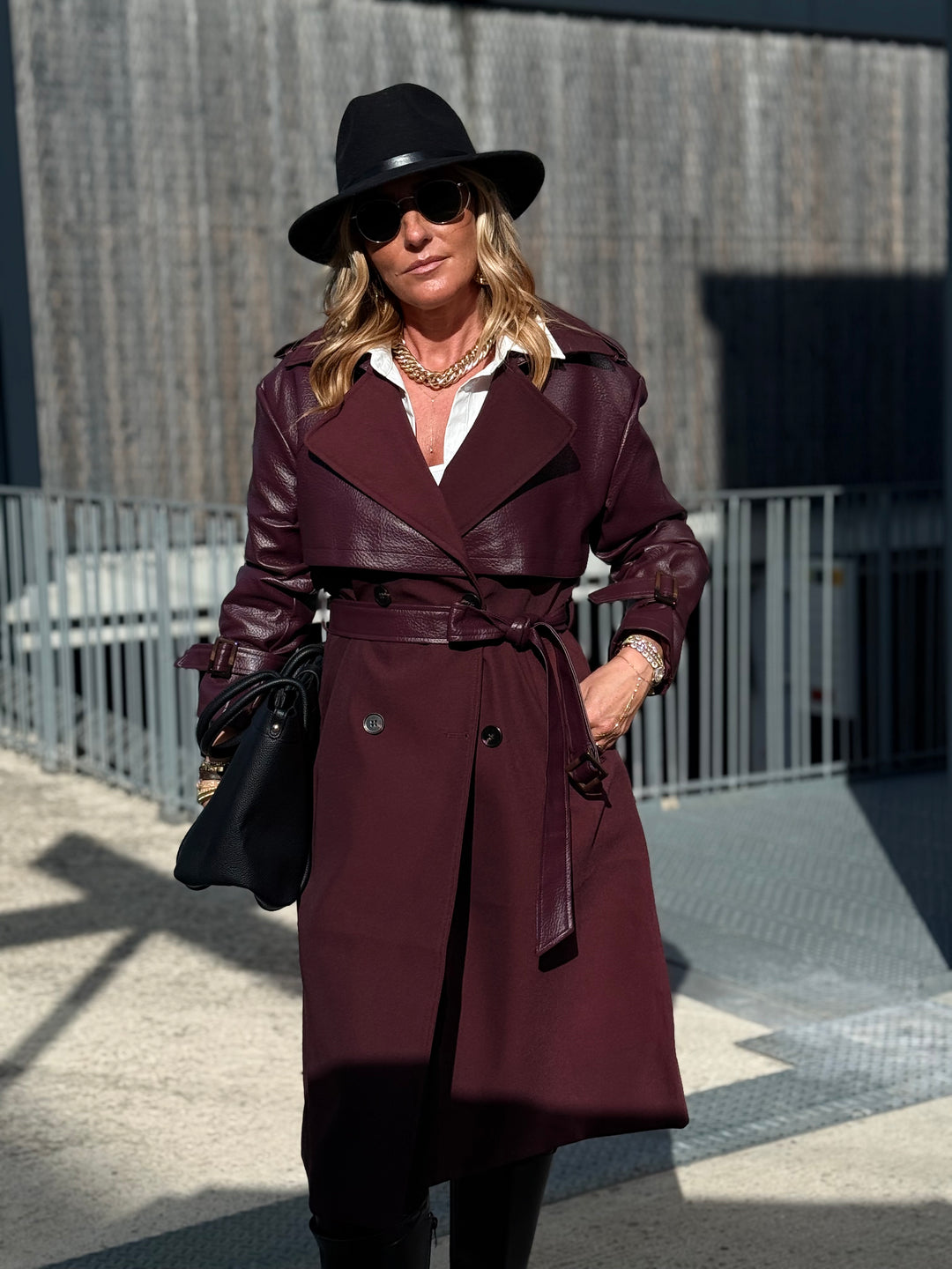 Trench bi-matière Bordeaux 9901