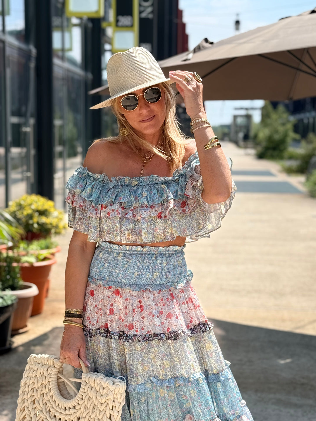 Ensemble bustier jupe imprimée bleu