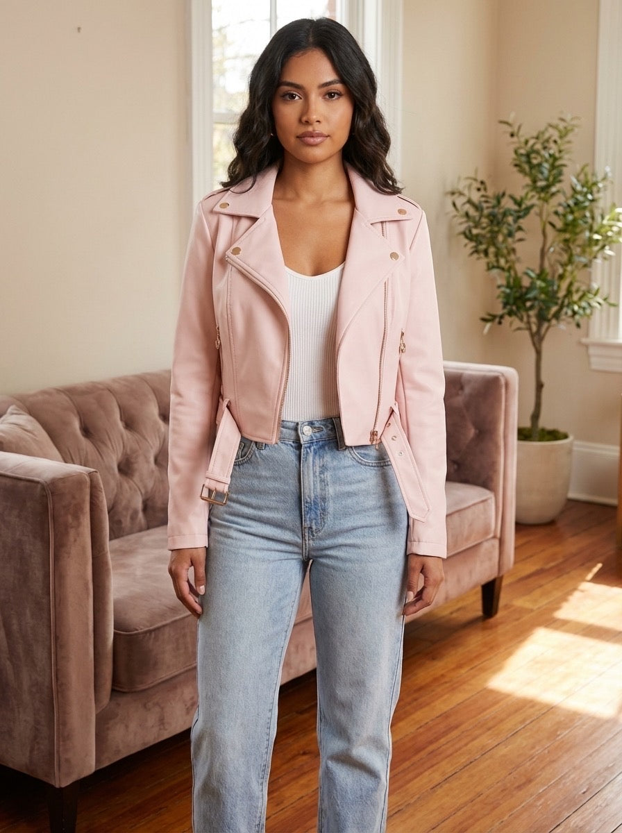 Veste similicuir rose 4719