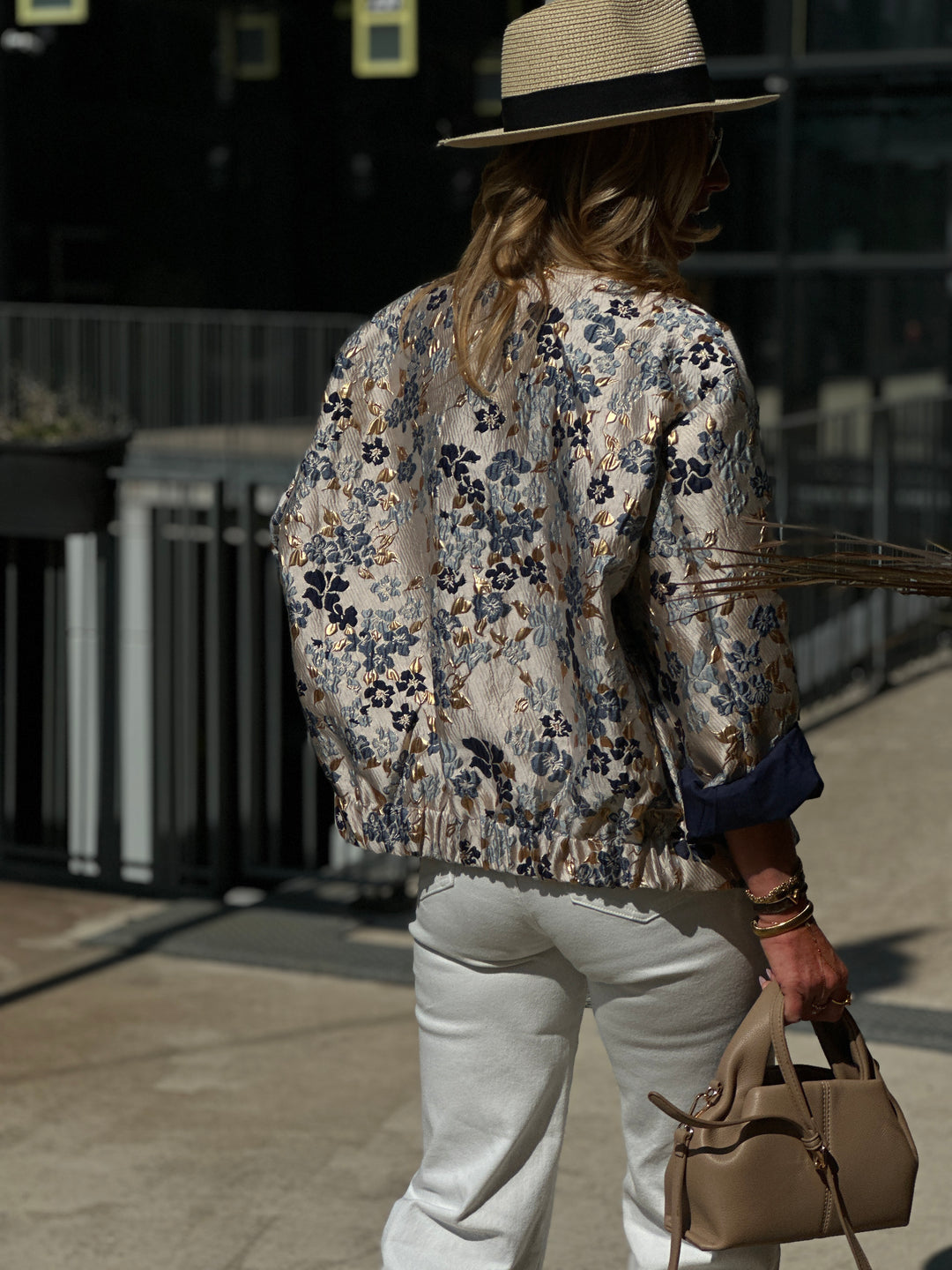 Bomber fleuri irisé Bleu