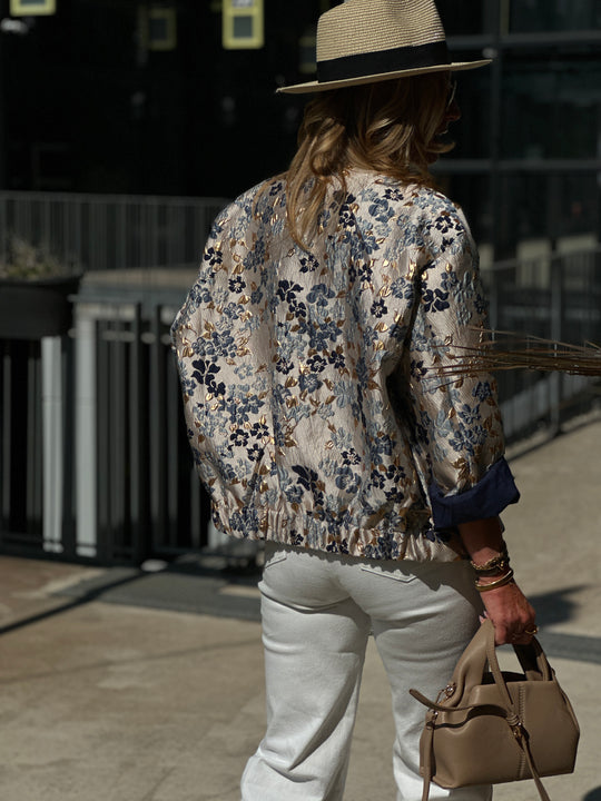Bomber fleuri irisé Bleu