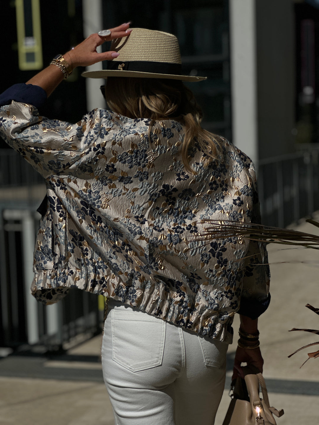 Bomber fleuri irisé Bleu