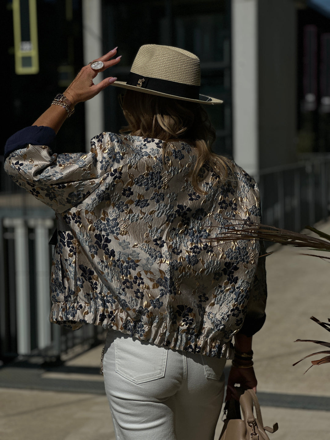 Bomber fleuri irisé Bleu