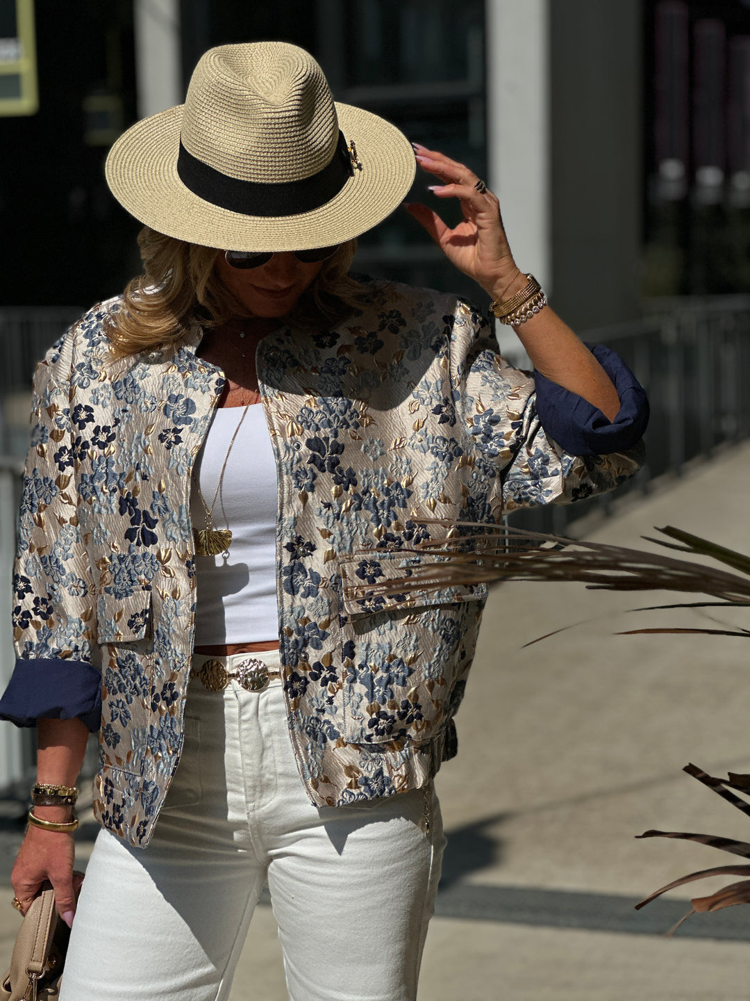 Bomber fleuri irisé Bleu