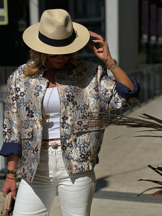 Bomber fleuri irisé Bleu