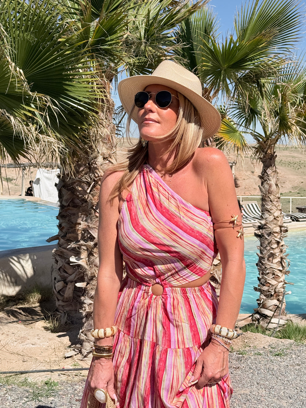 Robe longue rayure rose 10614