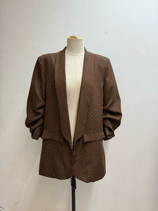 Blazer manches froncées strass