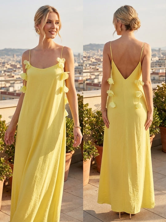 Robe longue Fleurs Jaune 13671