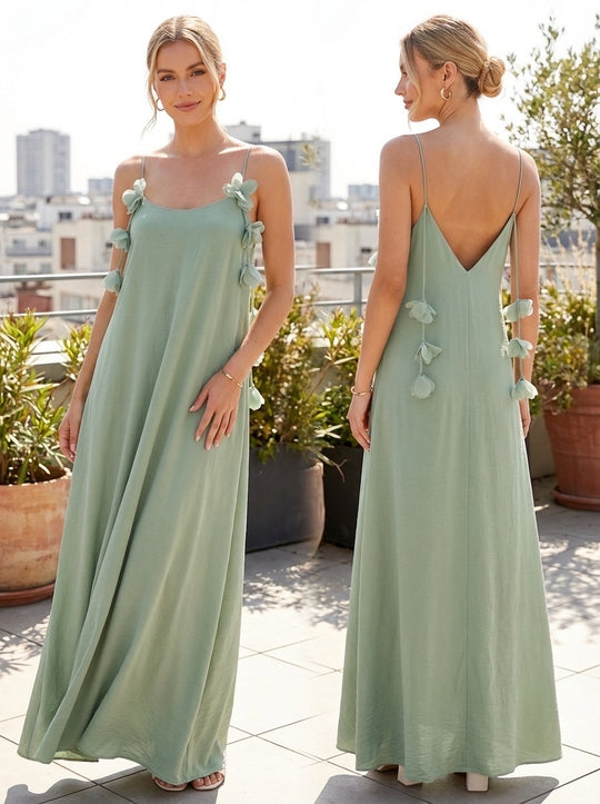 Robe longue Fleurs vert d’eau 13671