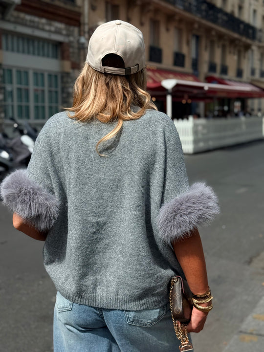 Pull manches fourrures amovibles 26633 Gris
