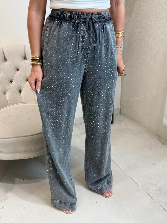 Jean gris strass fluide JP9237