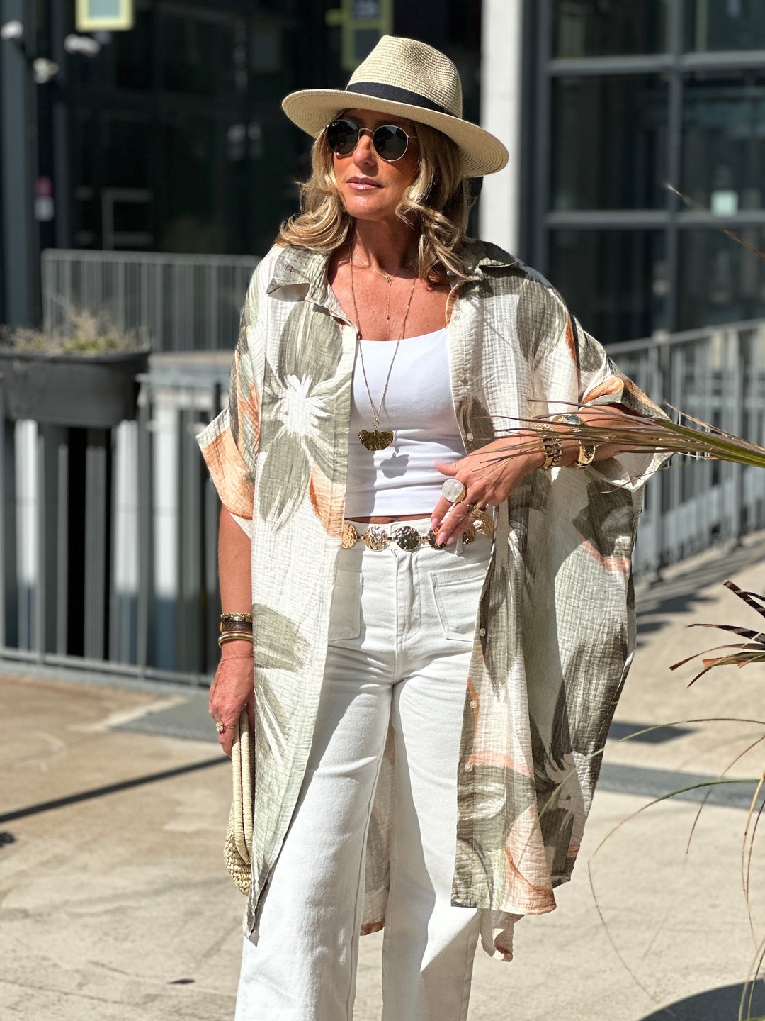 Robe tunique fleur kaki